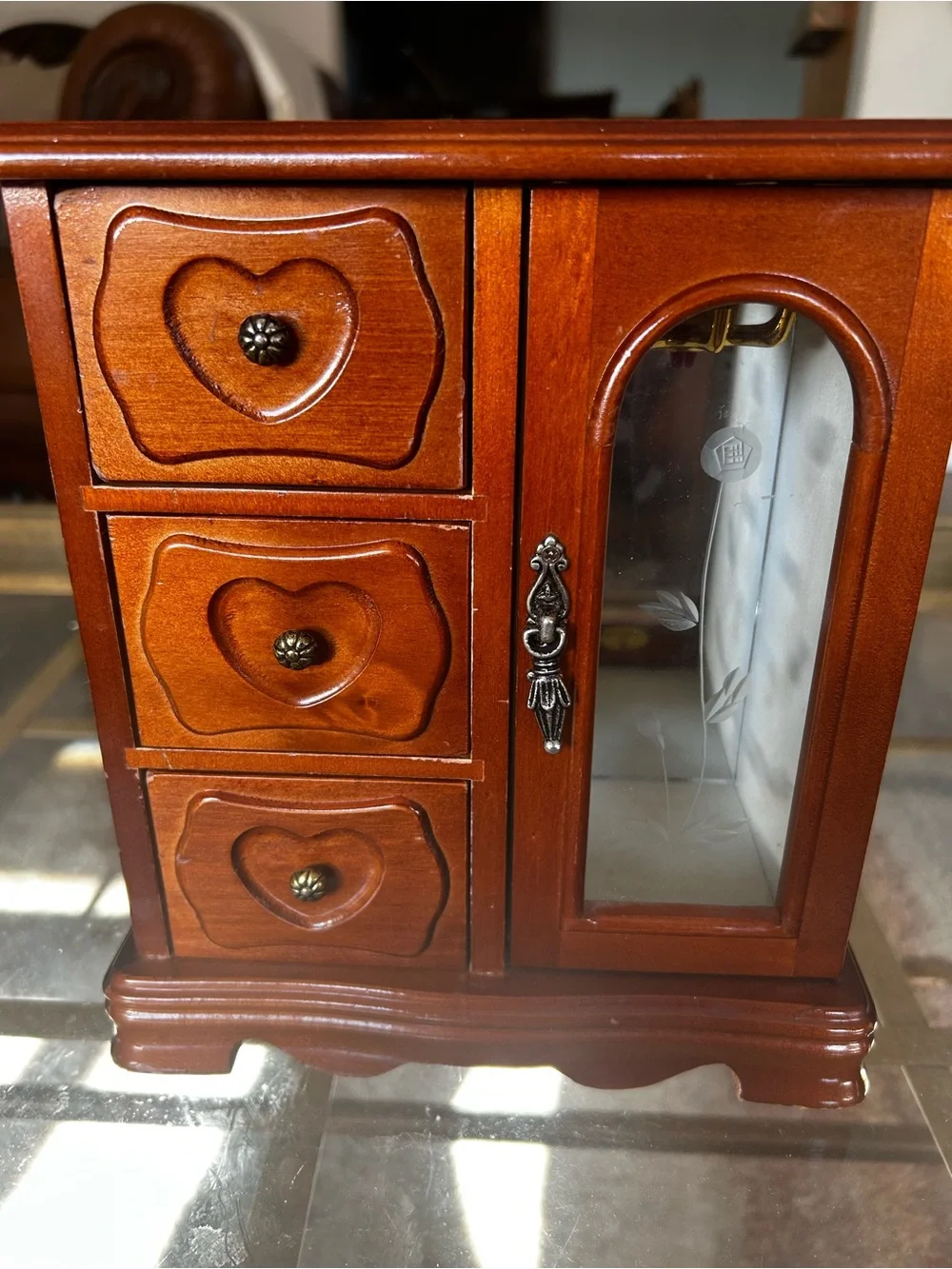 Vintage wooden jewelry box armoire Glass Doors & Drawers Organizer Armoire